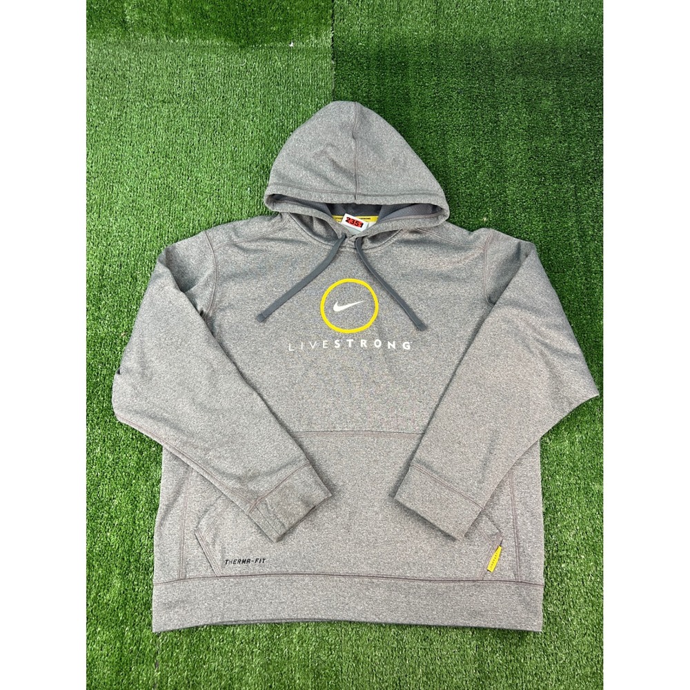 Nike Therma-FIT Livestrong Hoodie Mens Large Grey Heather Pullover Sweatshirt